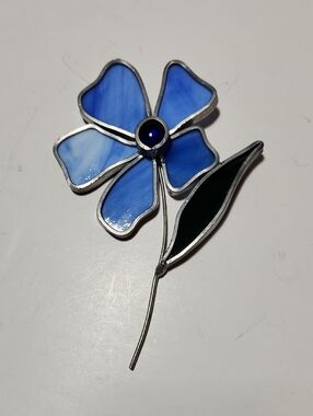 Blue Stained Glass Flower Pin Brooch